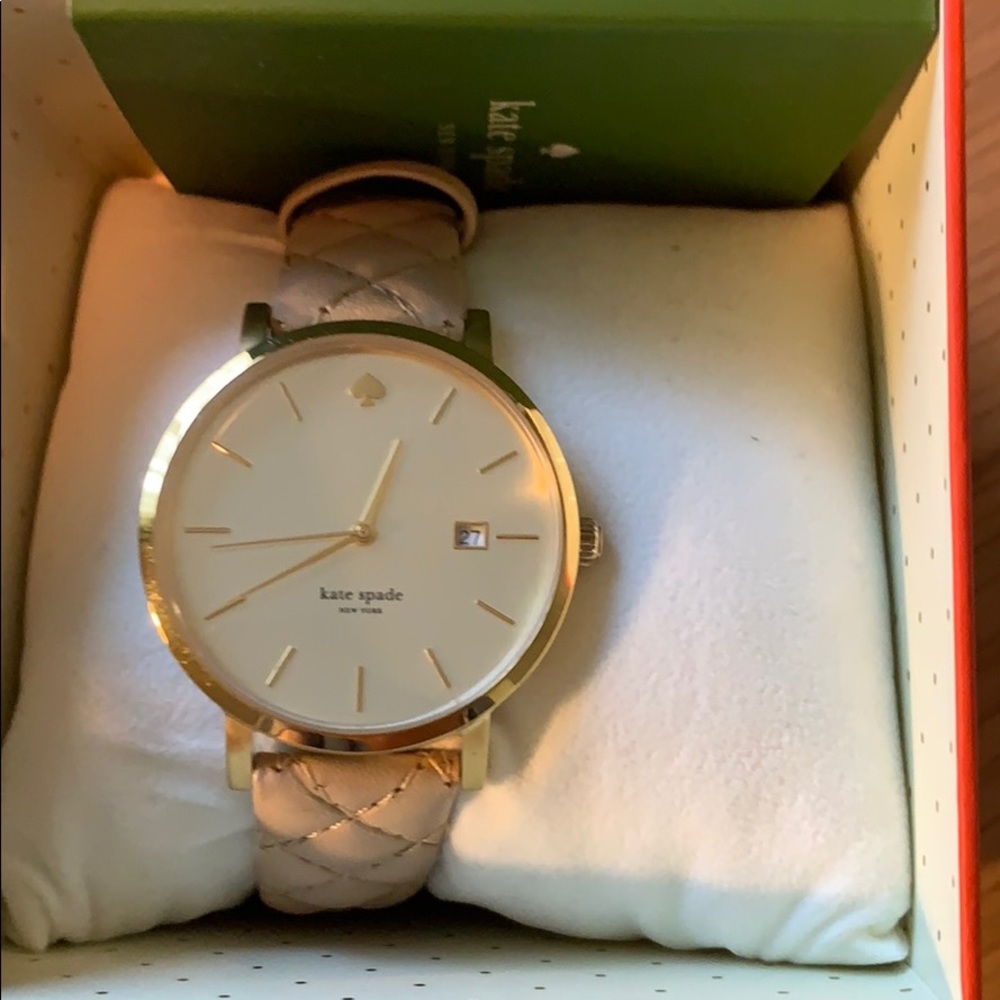 kate spade rose gold leather strap watch